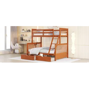 Twin Over Full Bunk Bed With Ladders And Two Storage Drawers - Walnut