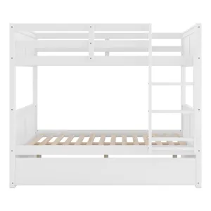 Full Over Full Bunk Bed With Twin Size Trundle - White