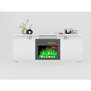 TV Cabinet, TV Unit With Fireplace, Have Heat And Flame Color Changes - White
