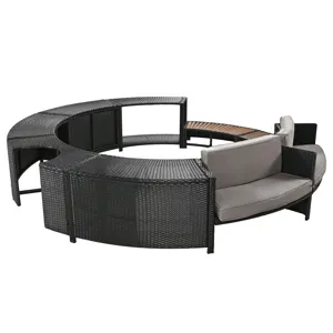 Spa Surround Spa Frame Patio Rattan Sofa Set With Storage Spaces, Mini Sofa And Comfortable Cushion 