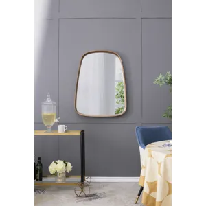 Irrgeular Mirror With Wood Frame, Wall Mirror For Living Room, Bathroom Entryway - Brown