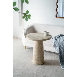 Round Side Table With Pedestal Base - Cream