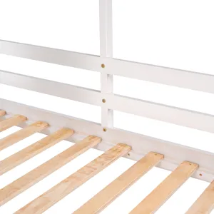 Twin Over Twin Bunk Bed Wood Bed & Roof, Window, Guardrail, Ladder - White
