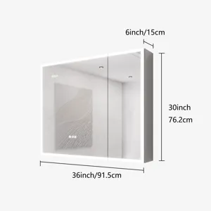 Bathroom Medicine Cabinet With Lights, 36×30" LED Medicine Cabinet With Mirror, Double Door Lighted Medicine Cabinet With Defogger, Dimmer, Clock & Temp Display, 2 Outlets & USB Ports - Silver