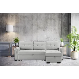 Hunter - Linen Reversible Sleeper Sectional Sofa With Storage Chaise - Light Gray