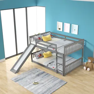 Full Over Full Bunk Bed With Slide And Ladder - Gray