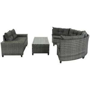 8 Pieces Outdoor Wicker Round Sofa Set, Half-Moon Sectional Sets All Weather, Curved Sofa Set With R