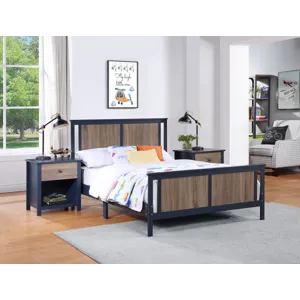 Connelly - Full Bed - Midnight Blue/Vintage Walnut