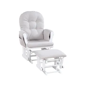 Mason - Glider And Ottoman White Wood - Woven Gray Fabric