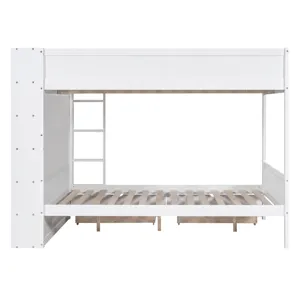 Full Over Full Bunk Bed With 2 Drawers And Multi - Layer Cabinet - White