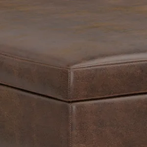 Owen - XL Square Coffee Table Storage Ottoman - Distressed Chestnut Brown