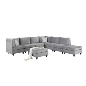 Simona - Velvet 8 Piece Modular Sectional Sofa - Gray