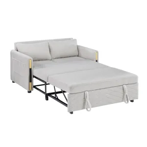 Percy - Teddy Velvet Sleeper Loveseat With Dual-Pull Sleeper Design - Beige