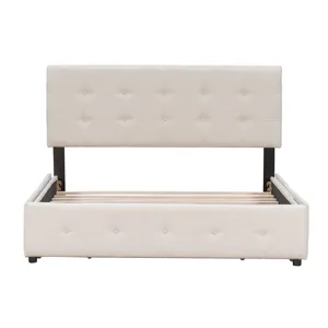 Queen Size Upholstered Platform Bed With Classic Headboard And 4 Drawers, No Box Spring Needed - Bei