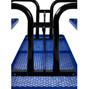 Rectangular Outdoor Steel Picnic Table With Umbrella Pole - Blue