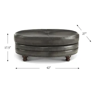 Belfast - Top Grain Leather Oval Ottoman - Gray
