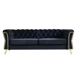Modern Tufted Velvet Sofa For Living Room - Black