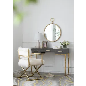 Circle Wall Mirror With Iron Frame, Accent Mirror For Living Room, Entryway, Office - Gold