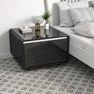 Modern Smart Side Table With Built-In Fridge, Wireless Charging, Temperature Control, Power Socket, 