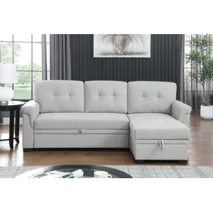 Lucca - Linen Reversible Sleeper Sectional Sofa With Storage Chaise - Light Gray