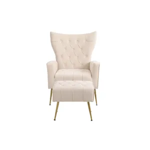 Modern Accent Chair With Ottoman, Comfy Armchair For Living Room, Bedroom, Apartment, Office - Beige