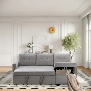 Reversible Sectional Storage Sleeper Sofa Bed, L-Shape 2 Seat Sectional Chaise With Storage, Skin-Fe