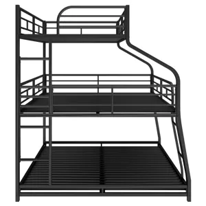 Twin Long / Full Long / Queen Triple Bunk Bed With Long And Short Ladder And Full-Length Guardrails 