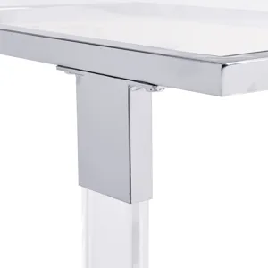 Glass Side Table, Acrylic End Table, Glass Top C Shape Square Table With Metal Base For Living Room,
