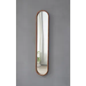 Decorative Rubber Frame Mirror With Elongated Oval Frame - Brown