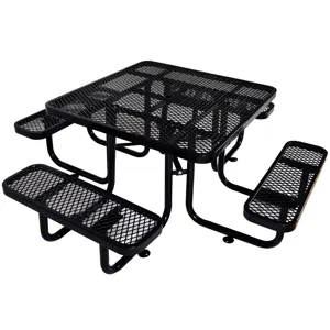 Square Outdoor Steel Picnic Table , With Umbrella Pole - Black