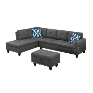 Alger - 98" Wide Left Hand Facing Sofa & Chaise With Ottoman - Dark Gray