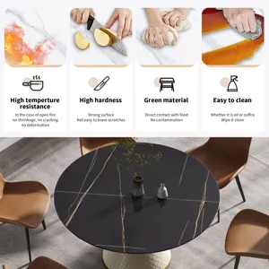 53.15\" Modern Artificial Stone Round Carbon Steel Base Dining Table, Can Accommodate 6 People - Bla