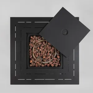 28\" Wicker Square Fire Pit Table - Black Brown