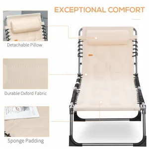Outsunny - Padded Folding Chaise Lounge Chair, Outdoor 6-Level Reclining Camping Tanning Chair With 