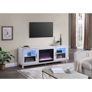Summit - TV Stand Console With Fireplace - White Walnut Finish