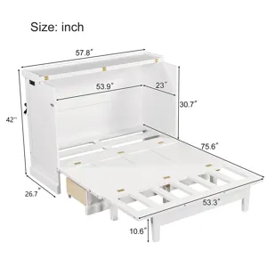 Full Solid Pine Murphy Bed Chest Cube Cabinet Bed With Charging Station And Large Storage Drawer For