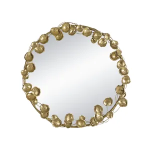 Round Metal Wall Mirror With Leaf Accents, Modern Decor Mirror For Living Room Entryway Hallway - Go
