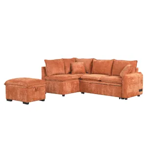 Convertible Sofa Bed Sectional Sofa Sleeper L-Shaped Sofa With A Storage Ottoman, Two Pillows, Two P