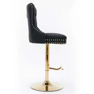 Thick Golden Swivel Velvet Barstools Adjusatble Seat Height From 27-35\", Modern Upholstered Bar Sto