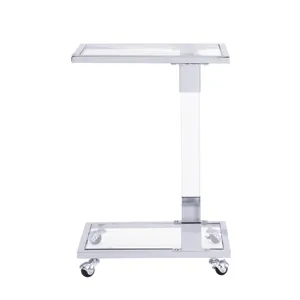 Glass Side Table, Acrylic End Table, Glass Top C Shape Square Table With Metal Base For Living Room,