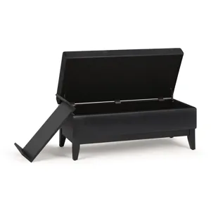 Oregon - Storage Ottoman Bench with Tray - Distressed Black