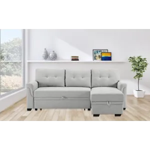 Destiny - Linen Reversible Sleeper Sectional Sofa With Storage Chaise - Light Gray