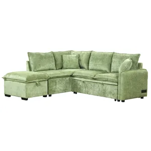 Convertible Sofa Bed Sectional Sofa Sleeper L-Shaped Sofa With A Storage Ottoman, Two Pillows, Two P