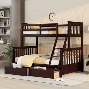 Twin Over Full Bunk Bed With Ladders And Two Storage Drawers - Espresso