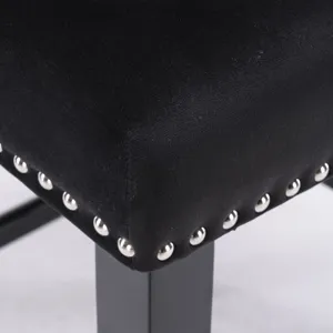 Contemporary Velvet Upholstered Wing-Back Barstools With Button Tufted Decoration And Wooden Legs, A