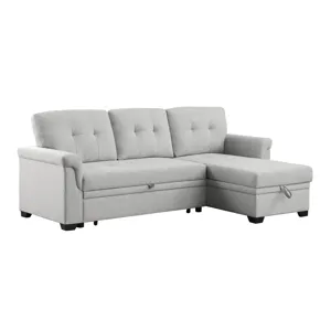 Hunter - Linen Reversible Sleeper Sectional Sofa With Storage Chaise - Light Gray