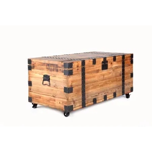 Trunk Table With Four Wheel Large Capacity Storage Coffee Table - Natural / Black