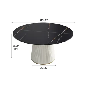 Modern Artificial Stone Round Plywood PU Base Dining Table, Can Accommodate 6 People, (Not Including