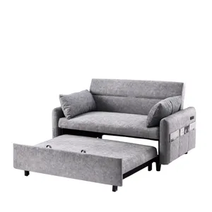 Pull Out Sleep Sofa Bed Loveseats Sofa Couch With Adjsutable Backrest, Storage Pockets, 2 Soft Pillo