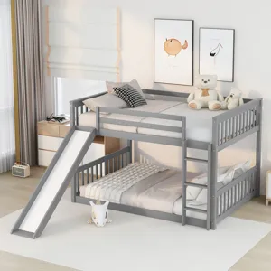 Full Over Full Bunk Bed With Slide And Ladder - Gray